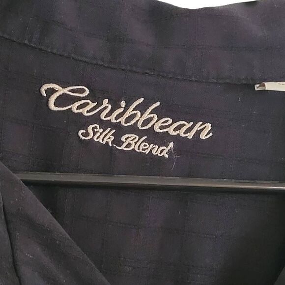 Caribbean Silk Blend Buttondown Black Shortsleeve Shirt XXLT - Picture 2 of 3